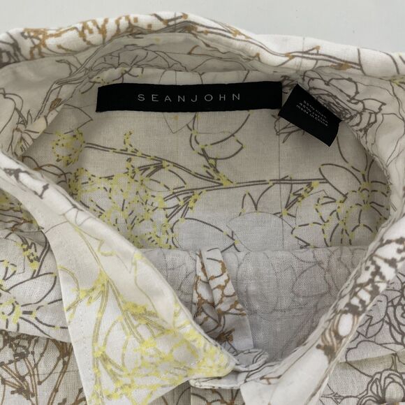 Vintage Sean John Linen Shirt Floral Casual Travel Beach Mens Button Down‎ 2XL - Picture 3 of 9